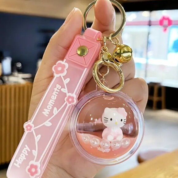 New Hello Kitty Pink Ball Liquid Oil Keychain Bag Charm - Picture 3 of 3